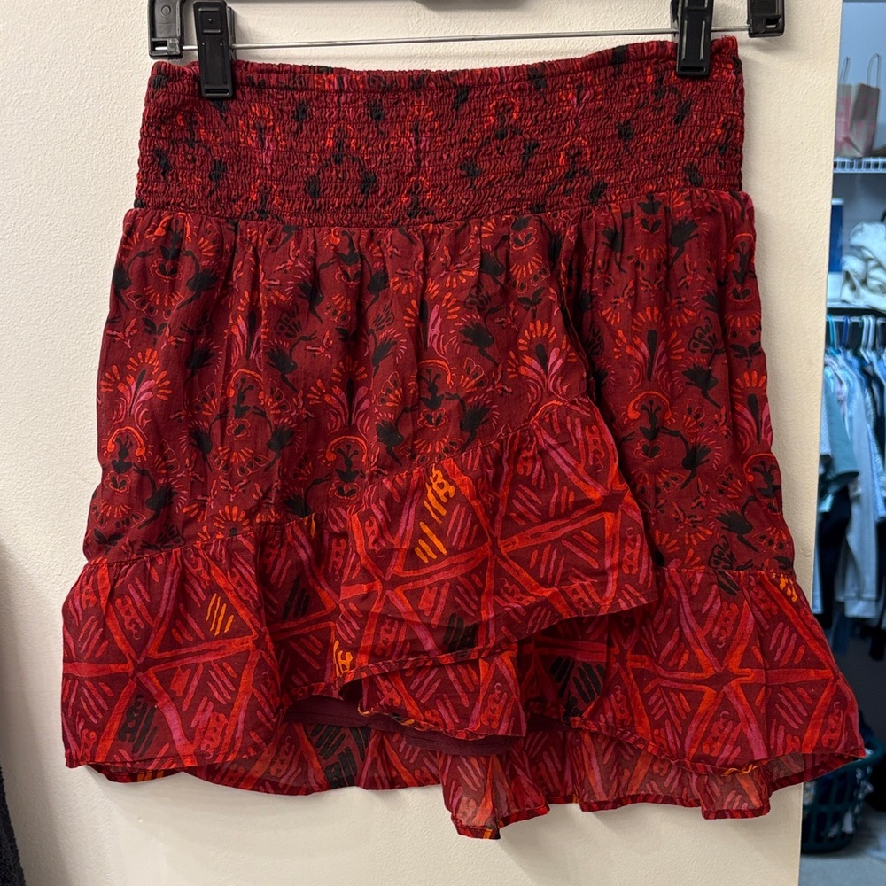 Free People Red and Black Patterned Mini Skirt